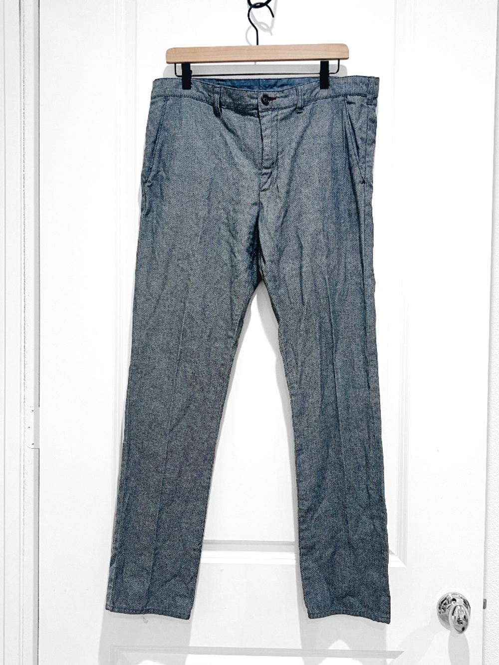 Bullhead Denim Co Mens 34x32 Skinny Chino Pants Blue Chambray Casual Trousers